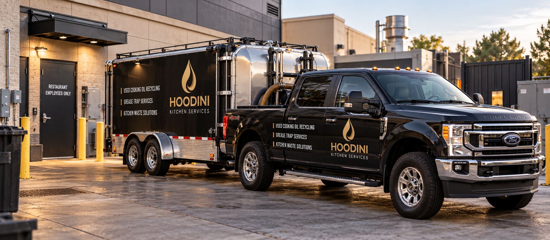 Hoodini truck and trailer at a restaurant back door